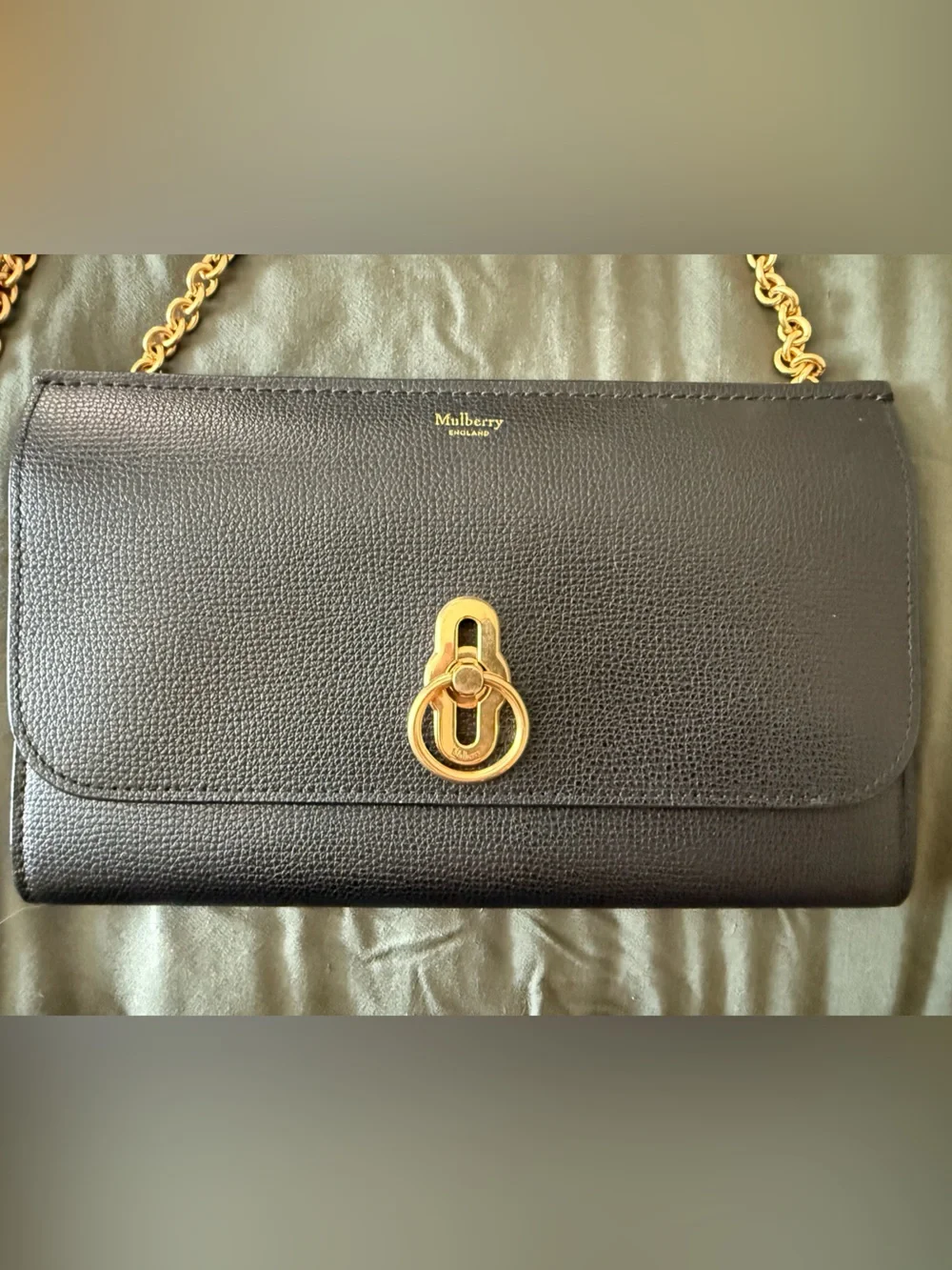 Mulberry Amberley Small Clutch Shoulder Bag on Chain Black Gold